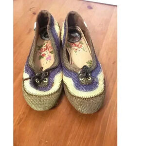 Miss L-Fire Anthropologie ballerina flats womens‎ size 7 army green purple tan